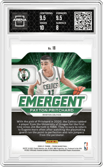 Payton Pritchard from the 2020-21 Panini Prizm set graded by Arena Club and given an overall grade of 8.5.