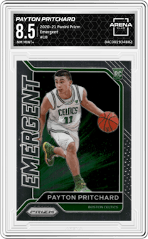 Payton Pritchard from the 2020-21 Panini Prizm set graded by Arena Club and given an overall grade of 8.5.