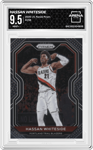 Hassan Whiteside from the 2020-21 Panini Prizm set graded by Arena Club and given an overall grade of 9.5.