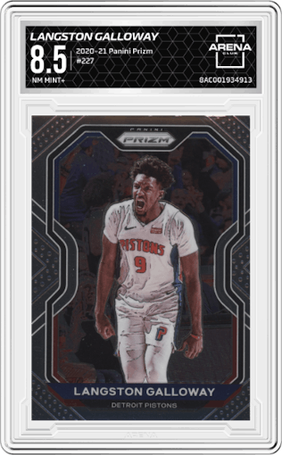 Langston Galloway from the 2020-21 Panini Prizm set graded by Arena Club and given an overall grade of 8.5.