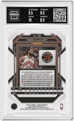 Fred VanVleet from the 2022-23 Panini Prizm  set graded by Arena Club and given an overall grade of 9.