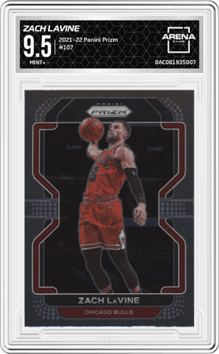 Zach LaVine from the 2021-22 Panini Prizm  set graded by Arena Club and given an overall grade of 9.5.