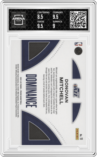 Donovan Mitchell from the 2021-22 Panini Prizm  set graded by Arena Club and given an overall grade of 9.