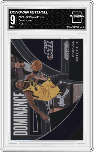 Donovan Mitchell from the 2021-22 Panini Prizm  set graded by Arena Club and given an overall grade of 9.