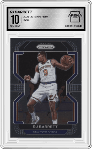 RJ Barrett from the 2021-22 Panini Prizm  set graded by Arena Club and given an overall grade of 10.