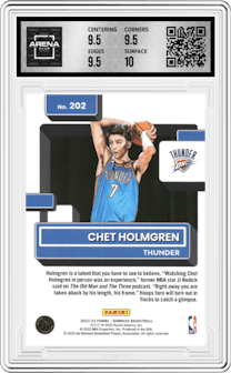 Chet Holmgren from the 2022-23 Panini Donruss set graded by Arena Club and given an overall grade of 10.