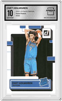Chet Holmgren from the 2022-23 Panini Donruss set graded by Arena Club and given an overall grade of 10.
