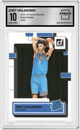 Chet Holmgren from the 2022-23 Panini Donruss set graded by Arena Club and given an overall grade of 10.