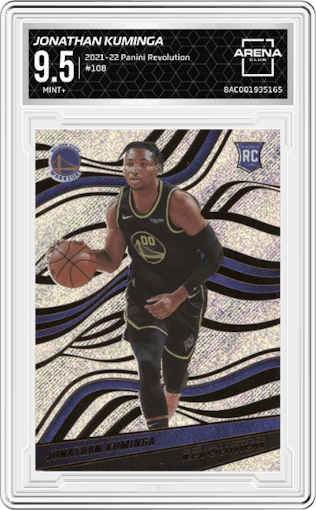 Jonathan Kuminga from the 2021-22 Panini Revolution  set graded by Arena Club and given an overall grade of 9.5.