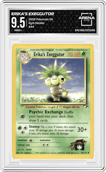 Erika's Exeggutor from the 2000 Pokemon GH set graded by Arena Club and given an overall grade of 9.5.