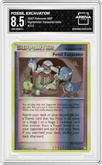 Fossil Excavator from the 2007 Pokemon D&P set graded by Arena Club and given an overall grade of 8.5.