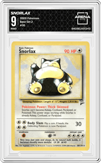 Snorlax from the 2000 Pokemon set graded by Arena Club and given an overall grade of 9.