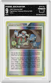 Fossil Excavator from the 2007 Pokemon D&P set graded by Arena Club and given an overall grade of 9.