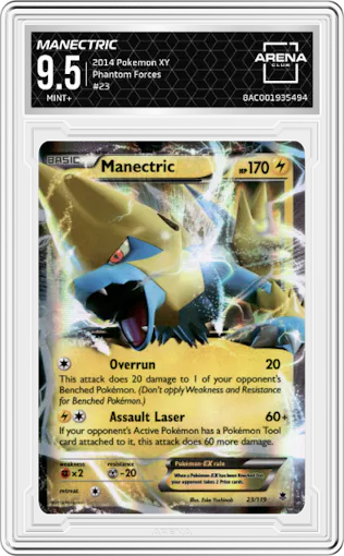 Manectric from the 2014 Pokemon XY set graded by Arena Club and given an overall grade of 9.5.