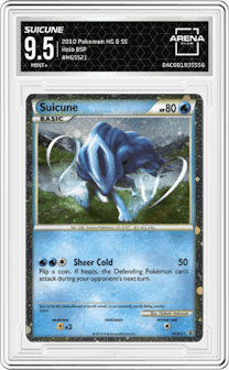 Suicune from the 2010 Pokemon HG & SS set graded by Arena Club and given an overall grade of 9.5.