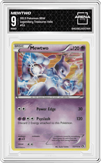 Mewtwo from the 2013 Pokemon B&W set graded by Arena Club and given an overall grade of 9.