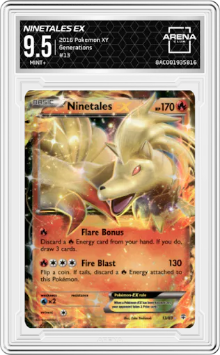 Ninetales EX from the 2016 Pokemon XY set graded by Arena Club and given an overall grade of 9.5.