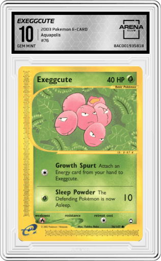 Exeggcute from the 2003 Pokemon E-CARD set graded by Arena Club and given an overall grade of 10.