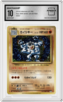 Machamp from the 2016 Pokemon XY JPN set graded by Arena Club and given an overall grade of 10.