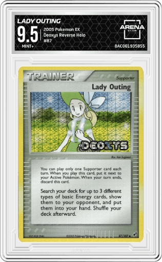Lady Outing from the 2005 Pokemon EX set graded by Arena Club and given an overall grade of 9.5.