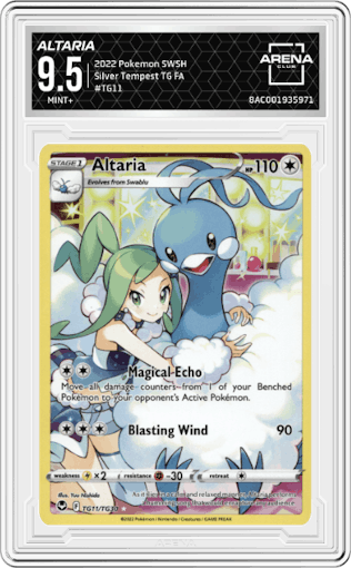 Altaria from the 2022 Pokemon SWSH set graded by Arena Club and given an overall grade of 9.5.