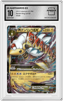 M Ampharos EX from the 2015 Pokemon XY JPN set graded by Arena Club and given an overall grade of 10.