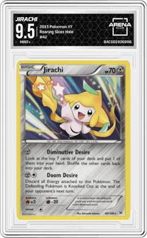 Jirachi from the 2015 Pokemon XY set graded by Arena Club and given an overall grade of 9.5.