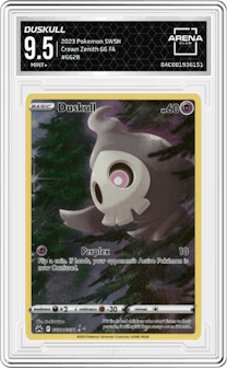 Duskull from the 2023 Pokemon SWSH set graded by Arena Club and given an overall grade of 9.5.