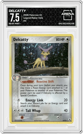Delcatty from the 2006 Pokemon EX set graded by Arena Club and given an overall grade of 7.5.