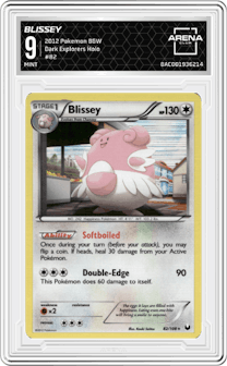 Blissey from the 2012 Pokemon B&W set graded by Arena Club and given an overall grade of 9.