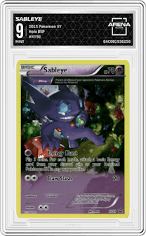 Sableye from the 2015 Pokemon XY set graded by Arena Club and given an overall grade of 9.