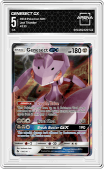 Genesect GX from the 2018 Pokemon S&M  set graded by Arena Club and given an overall grade of 5.