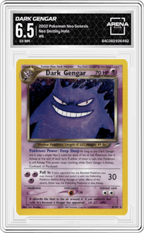Dark Gengar from the 2002 Pokemon Neo Genesis set graded by Arena Club and given an overall grade of 6.5.