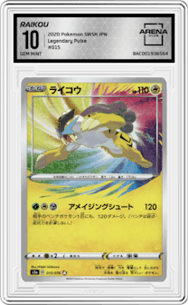 Raikou from the 2020 Pokemon SWSH JPN set graded by Arena Club and given an overall grade of 10.