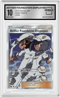 Aether Foundation Employee from the 2019 Pokemon S&M  set graded by Arena Club and given an overall grade of 10.