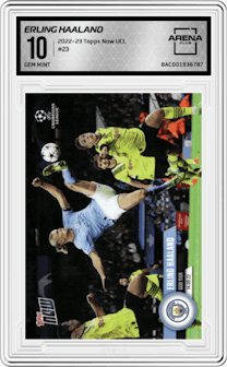  Erling Haaland  from the 2022-23 Topps Now UEFA Champions League set graded by Arena Club and given an overall grade of 10.