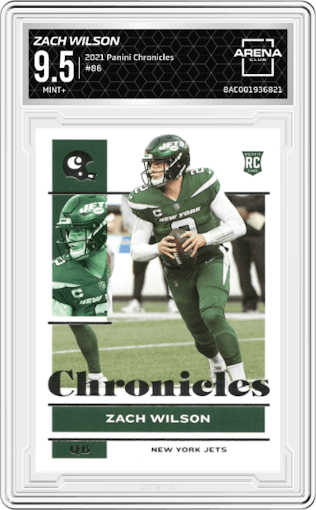 Zach Wilson from the 2021 Panini Chronicles set graded by Arena Club and given an overall grade of 9.5.