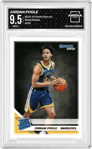Jordan Poole from the 2019-20 Panini Donruss set graded by Arena Club and given an overall grade of 9.5.