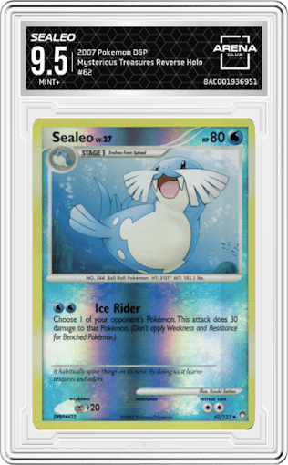 Sealeo from the 2007 Pokemon D&P set graded by Arena Club and given an overall grade of 9.5.