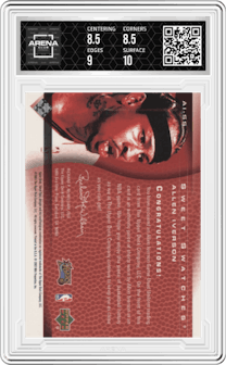 Allen Iverson from the 2003-04 Upper Deck Sweet Shot set graded by Arena Club and given an overall grade of 9.