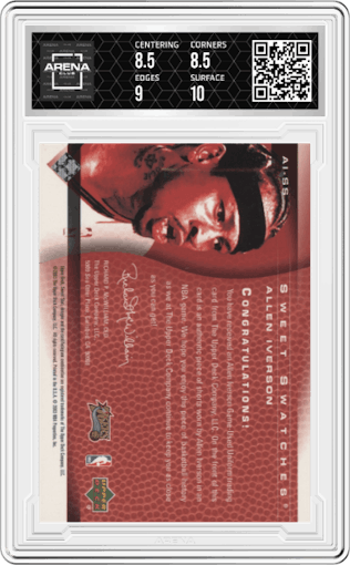Allen Iverson from the 2003-04 Upper Deck Sweet Shot set graded by Arena Club and given an overall grade of 9.