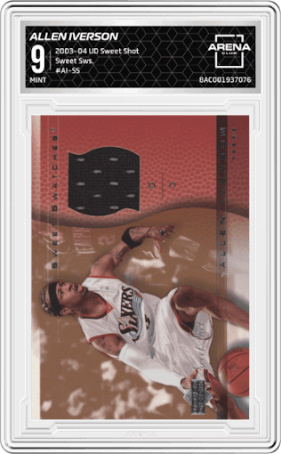Allen Iverson from the 2003-04 Upper Deck Sweet Shot set graded by Arena Club and given an overall grade of 9.
