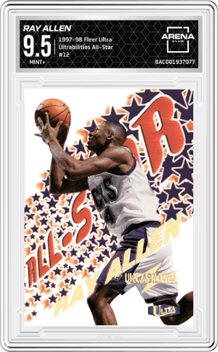 Ray Allen from the 1997-98 Fleer Ultra set featuring a All-Star parallel graded by Arena Club and given an overall grade of 9.5.