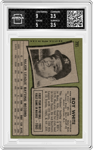 Roy White from the 1971 Topps set graded by Arena Club and given an overall grade of 4.