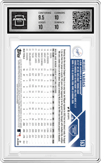 Miguel Vargas from the 2023 Topps  set graded by Arena Club and given an overall grade of 10.