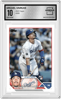 Miguel Vargas from the 2023 Topps  set graded by Arena Club and given an overall grade of 10.