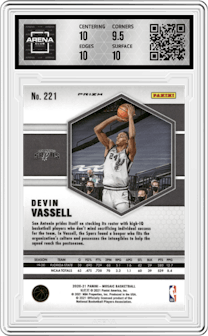 Devin Vassell from the 2020-21 Panini Mosaic set featuring a Red Mosaic parallel graded by Arena Club and given an overall grade of 10.