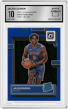 Jalen Duren from the 2022-23 Panini Donruss Optic set featuring a Blue parallel graded by Arena Club and given an overall grade of 10.