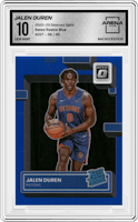 Jalen Duren from the 2022-23 Panini Donruss Optic  set featuring a Blue parallel graded by Arena Club and given an overall grade of 10.