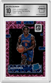 Jalen Duren from the 2022-23 Panini Donruss Optic  set featuring a Pink Velocity parallel graded by Arena Club and given an overall grade of 10.